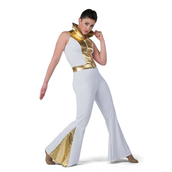 Dance Costume AWCT 24292 Intermediate Child White Jumpsuit Jazz Rhinestone Elvis - Picture 1 of 3